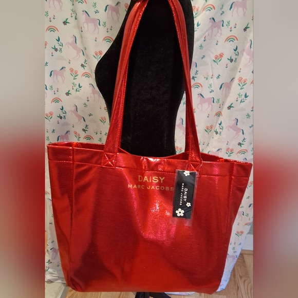 NWT Marc Jacobs Daisy Red Sparkle XL Casual Everyday Shopping Travel Beach Tote - Picture 2 of 12